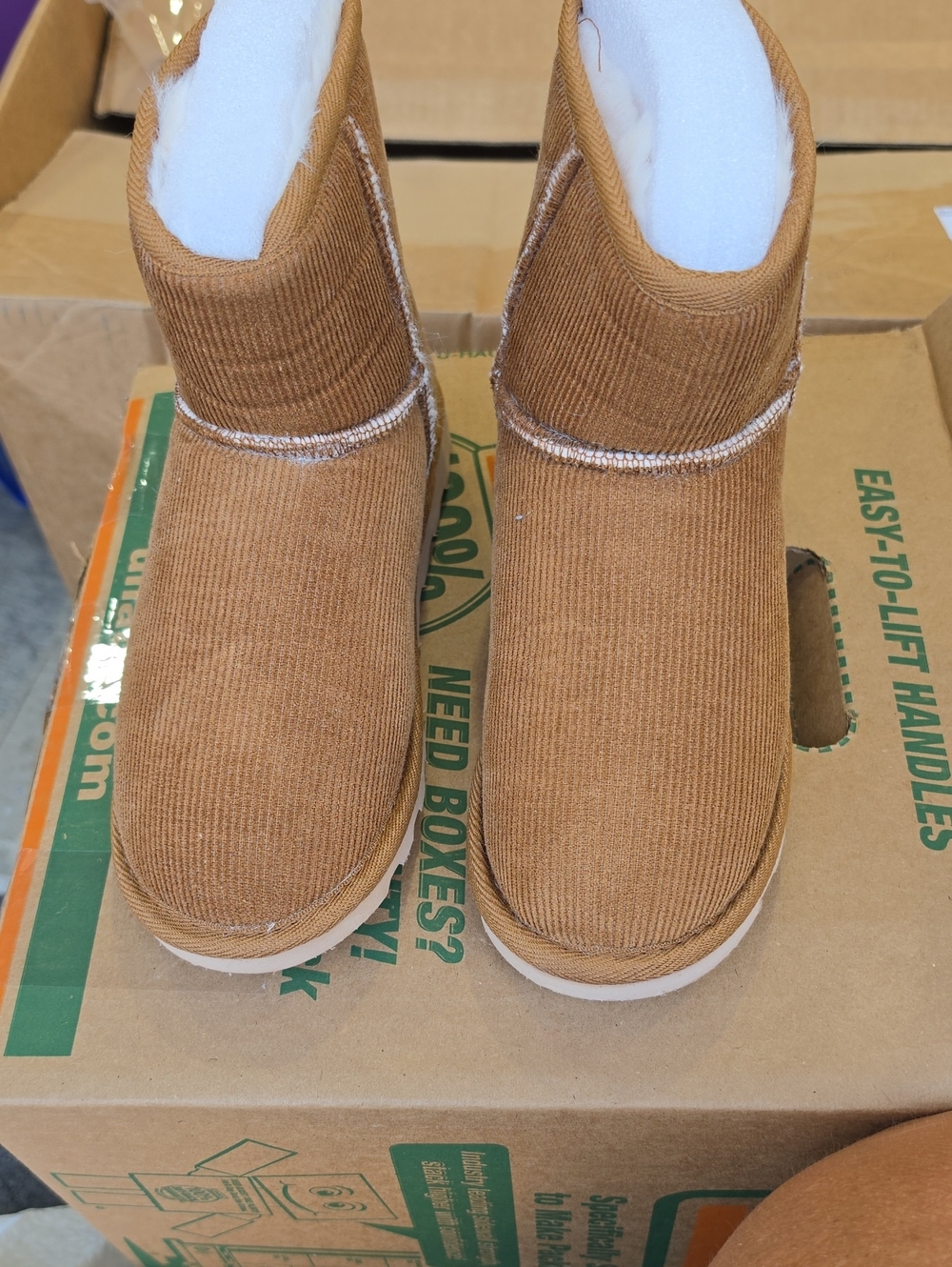 Women's Corduroy Booties in Brown - Cozy Slip-On Winter Shoes